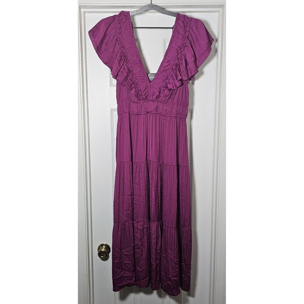 Anthropologie‎ Somerset Maxi Dress Women's Size Medium  Magenta Satin